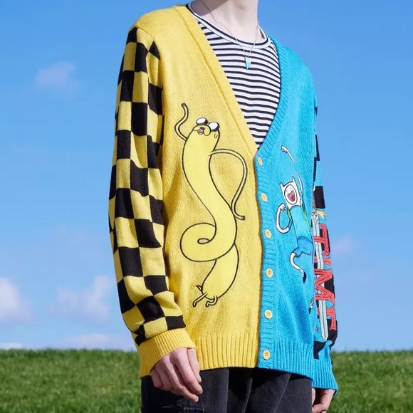 Hot Topic Sweaters - Unisex Adventure Time Finn & Jake‎ Checkered Split Cardigan Hot Topic